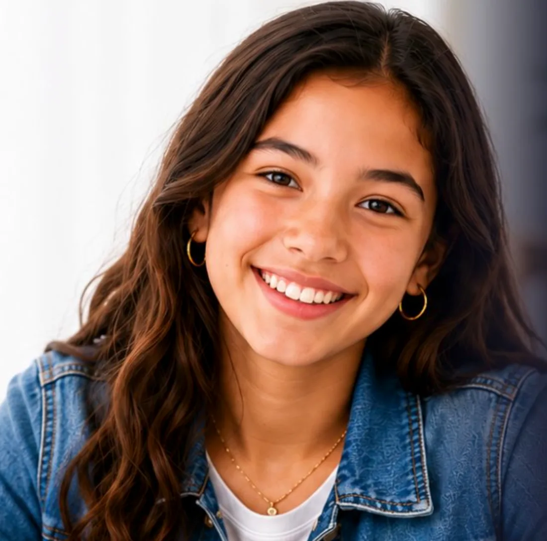 A middle-school student smiling